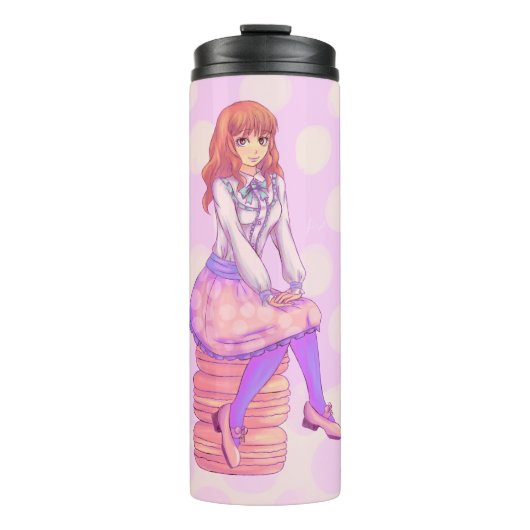 Roze Macaron Girl Thermosbeker (Voorkant)
