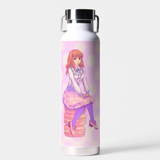 Roze Macaron Girl Waterfles (Voorkant)