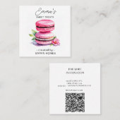 Roze macaron moderne waterverf bakkerij vierkante visitekaartje (Voorkant / Achterkant)