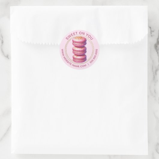Roze Macaron Sticker met Faux Glitter Border (Tas)