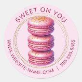 Roze Macaron Sticker met Faux Glitter Border (Voorkant)