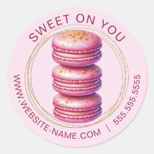 Roze Macaron Sticker met Faux Glitter Border