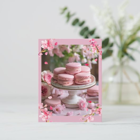 roze macarons briefkaart (Staand voorkant)