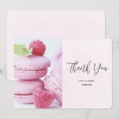 Roze Macarons en rode frambozen Bedankkaart (Voorkant / Achterkant)