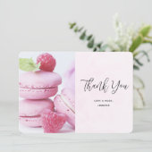 Roze Macarons en rode frambozen Bedankkaart (Staand voorkant)