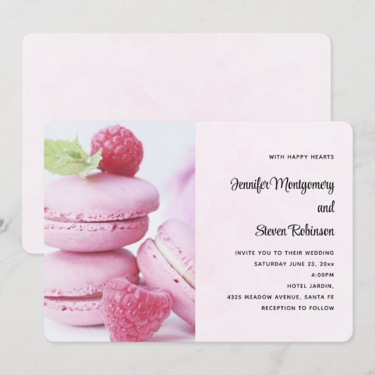 Roze Macarons en rode frambozen bruiloft Kaart (Voorkant / Achterkant)