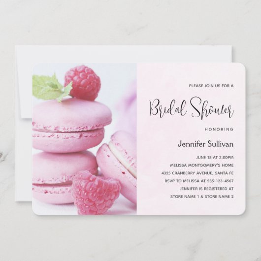 Roze Macarons met Rode Frambozen Bruidsmeisje Fees Kaart (Voorkant)
