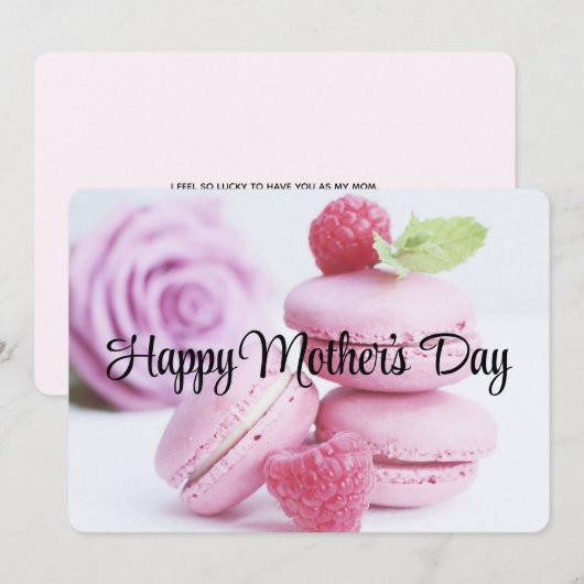 Roze Macarons Moederdag van frambozen Feestdagenkaart (Voorkant / Achterkant)