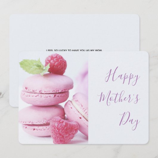 Roze Macarons Moederdag van frambozen Feestdagenkaart (Voorkant / Achterkant)