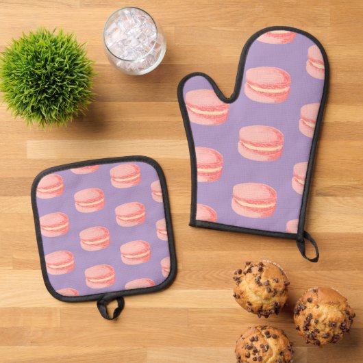 Roze Macarons Ovenwant & Pannenlap Set (Top down)