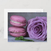 Roze Macarons Paars Roos Frans Briefkaart gebak (Voorkant / Achterkant)