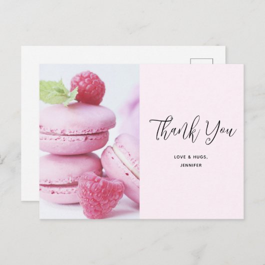 Roze Macarons & Rode Frambozen Dank u Briefkaart (Voorkant / Achterkant)