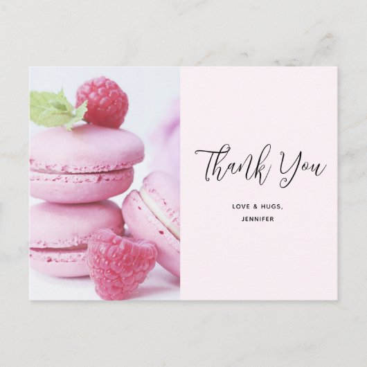 Roze Macarons & Rode Frambozen Dank u Briefkaart (Voorkant)