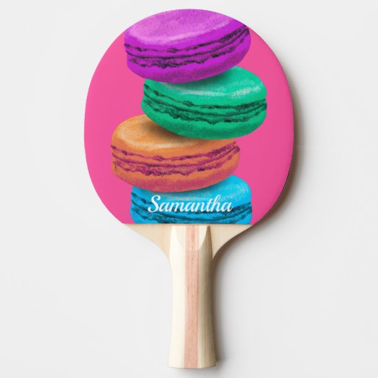 Roze macaronsnoepjes gepersonaliseerd ping pongped tafeltennisbatje (Voorkant)