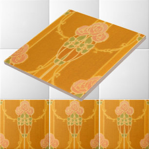 Roze Mackintosh Style Roos Cluster Patroon Tegeltje