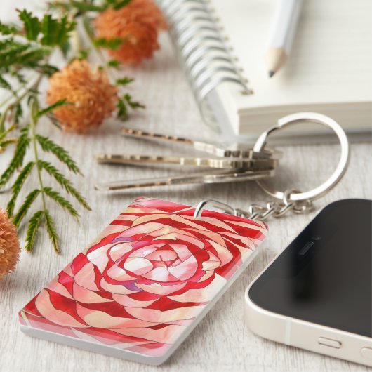 Roze macrobloem van Camellia Sleutelhanger (Voorkant Rechts)