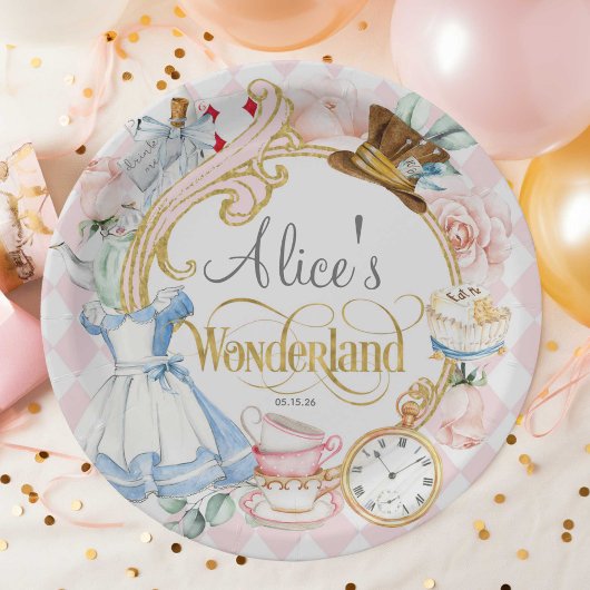 Roze, Mad Hatter, Tea Party, Meisje Wonderland Papieren Bordje