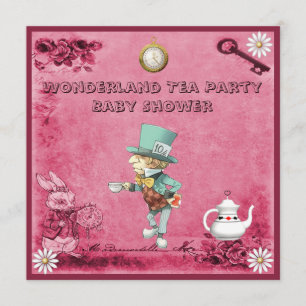 Roze Mad Hatter Wonderland Tea Party Baby shower Kaart