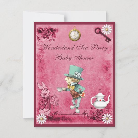 Roze Mad Hatter Wonderland Tea Party Baby shower Kaart (Voorkant)