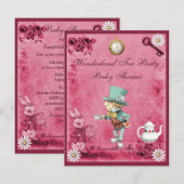 Roze Mad Hatter Wonderland Tea Party Baby shower Kaart (Voorkant / Achterkant)