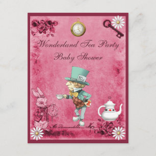 Roze Mad Hatter Wonderland Tea Party Baby shower Kaart