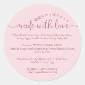 Roze 'Made with Love' Script Ingredienten Bakkerij Ronde Sticker (Voorkant)