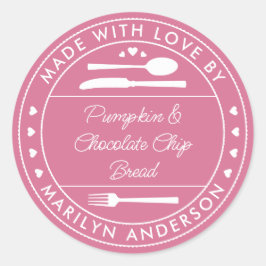 Roze 'Made With Love' Voedsel Cadeau Ronde Sticker
