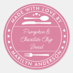 Roze 'Made With Love' Voedsel Cadeau Ronde Sticker