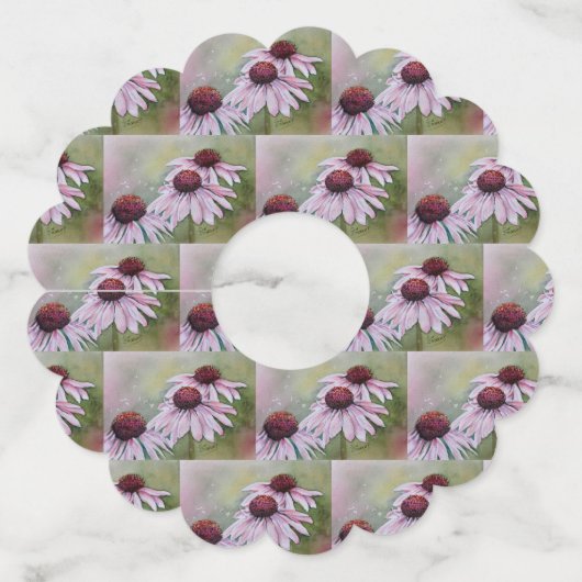 Roze Madelief Echinacea Bloemen Wijnglaslabel (Voorkant)