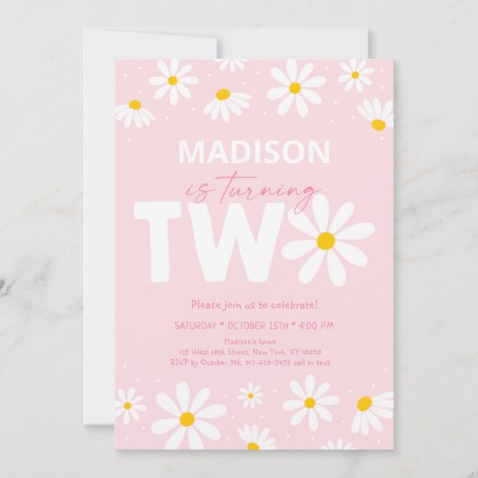 Roze Madelief Tweede Verjaardag Kaart (Voorkant)