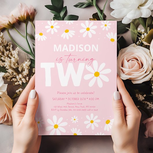 Roze Madelief Tweede Verjaardag Kaart