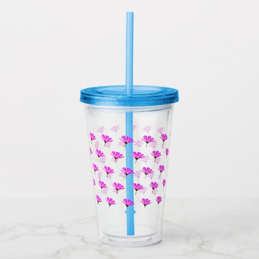 Roze Madeliefje Acryl Drinkbeker (Voorkant)