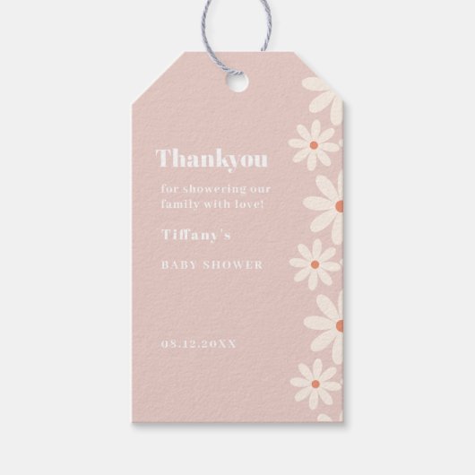 Roze Madeliefje Baby Shower bloemen bedankje Cadeaulabel (Voorkant)