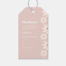 Roze Madeliefje babyshower bloem dankjewel Cadeaulabel