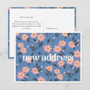 Roze Madeliefje Blauw Bloemmotief Nieuw Adres We Z Briefkaart