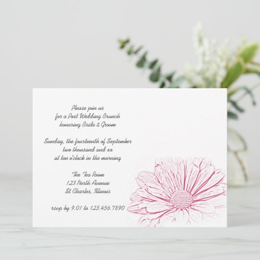 Roze Madeliefje Bloem Effect Post Trouw Brunch Kaart (Staand voorkant)