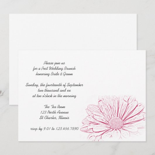 Roze Madeliefje Bloem Effect Post Trouw Brunch Kaart (Voorkant / Achterkant)
