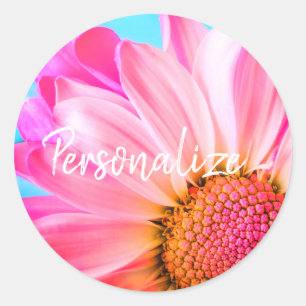 Roze madeliefje bloem schattig blauw roze zomer sc ronde sticker