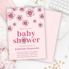 Roze Madeliefje Bloemetjes Meisje Baby Shower Kaart