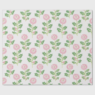 Roze madeliefje en hulst kerstcadeaupapier wit cadeaupapier