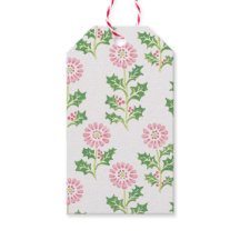 Roze madeliefje en hulst kerstcadeautags wit