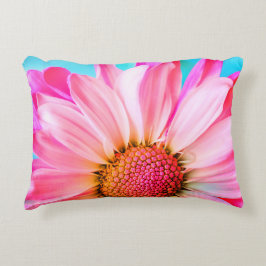 Roze madeliefje en polka dot blauw waterverf accent kussen