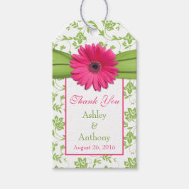 Roze Madeliefje Groene Bloemige Bedankt Favor Tag Cadeaulabel
