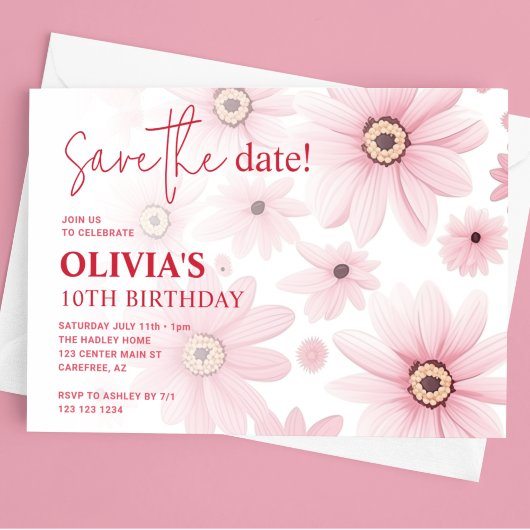Roze Madeliefje Kinderverjaardag Save The Date