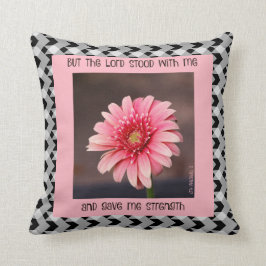 Roze madeliefje op B&W gingham, met scriptververs Kussen