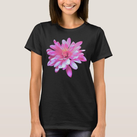 Roze madeliefje, retro florale foto t-shirt (Voorkant)