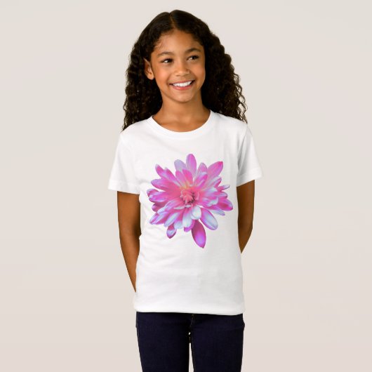 Roze madeliefje, retro florale foto t-shirt (Voorkant volledig)