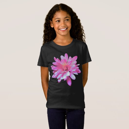 Roze madeliefje, retro florale foto t-shirt (Voorkant volledig)