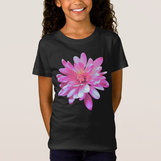 Roze madeliefje, retro florale foto t-shirt (Voorkant)