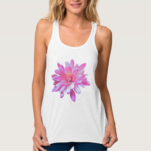 Roze madeliefje, retro florale foto tanktop (Voorkant)